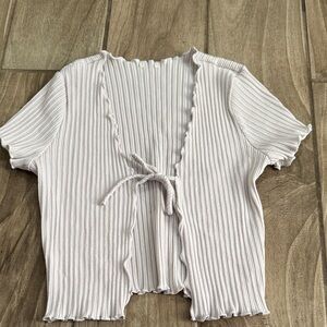 Hollister Cream Ribbed Tie-Front Blouse
